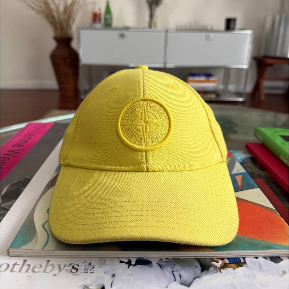 Stone Island Cotton Compass Yellow Logo Cap Hat